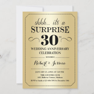 Convite Surpresa de 30º Aniversário de Casamento - Dourado