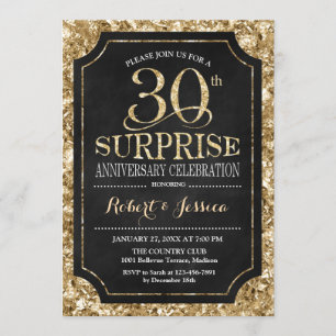 Convite Surpresa de 30º Aniversário de Casamento - Dourado