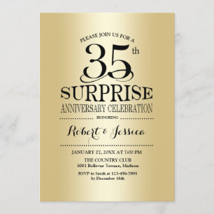Convite Surpresa de 35º Aniversário de Casamento - Dourado
