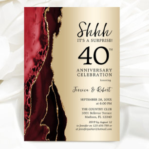 Convite Surpresa de 40º Aniversário em Dourado e Rubi Verm