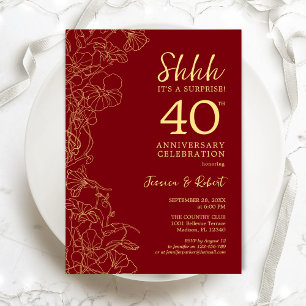 Convite Surpresa de 40º Aniversário em Dourado Rubi Vermel