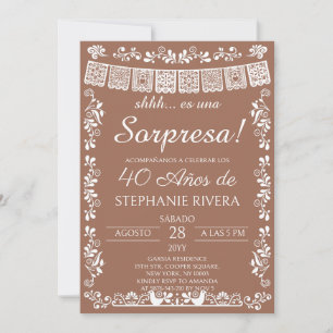 Convite Surpresa de 40º Aniversário em Terracota Papel Pic