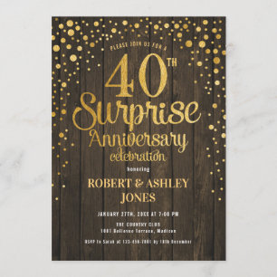 Convite Surpresa de 40 Anos de Casamento - Madeira e Ouro