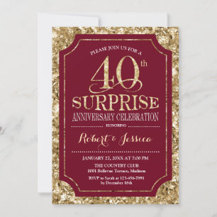 Convite Surpresa de 40 Anos de Casamento - Vermelho Dourad