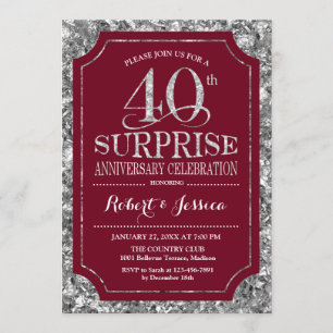 Convite Surpresa de 40 Anos de Casamento - Vermelho Prata