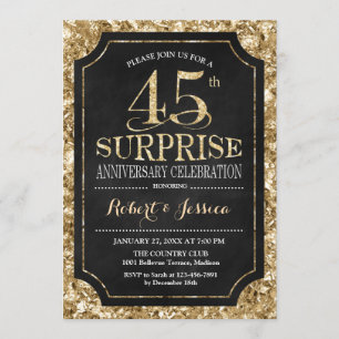 Convite Surpresa de 45º Aniversário de Casamento - Dourado