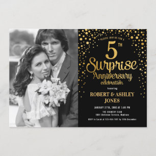Convite Surpresa de 5º Aniversário com Foto - Dourado Pret