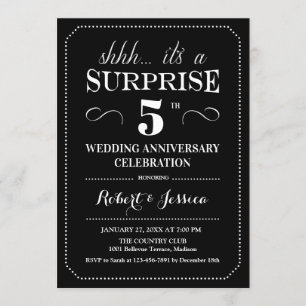 Convite Surpresa de 5º Aniversário de Casamento - Preto Br