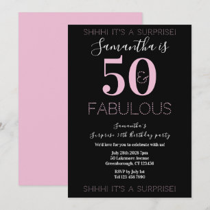 Convite Surpresa de 50º Aniversário 50 Fabuloso Preto Rosa
