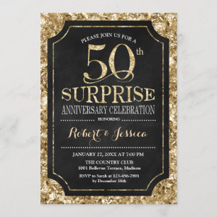 Convite Surpresa de 50º Aniversário de Casamento - Dourado