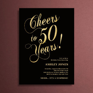 Convite Surpresa de 50º Aniversário Elegante Dourado Preto
