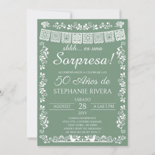 Convite Surpresa de 50º Aniversário em Verde Salvia Papel