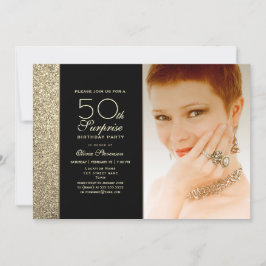 Convite Surpresa de 50º Aniversário Preto e Dourado