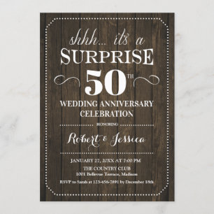 Convite Surpresa de 50 anos de casamento - Madeira Rústica