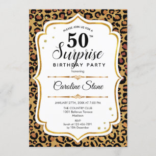 Convite Surpresa de 50 Anos - Leopardo Dourado Branco