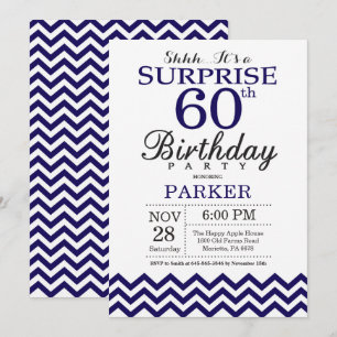 Convite Surpresa de 60º Aniversário Chevron Azul Marinho