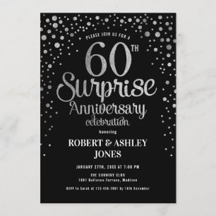 Convite Surpresa de 60º Aniversário de Casamento - Preto e