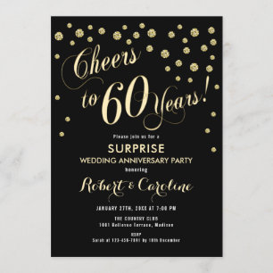 Convite Surpresa de 60º Aniversário de Casamento - Preto e