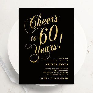 Convite Surpresa de 60º Aniversário Elegante Dourado Preto