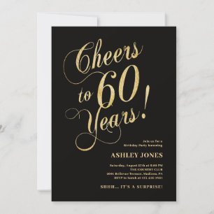 Convite Surpresa de 60º Aniversário Elegante Dourado Preto