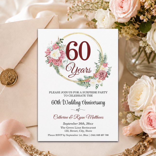 Convite Surpresa de 60 anos de casamento com arranjo flora (Criador carregado)