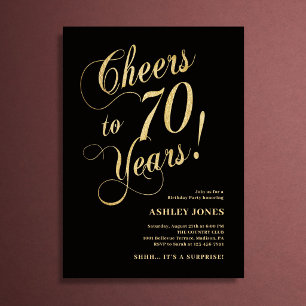 Convite Surpresa de 70º Aniversário Elegante Dourado Preto
