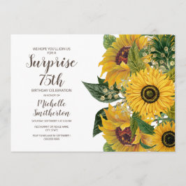 Convite Surpresa de 75 anos Girassol Branco Amarelo