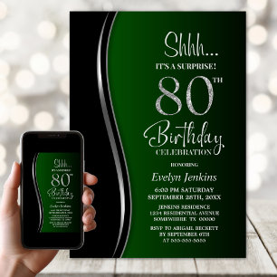 Convite Surpresa de 80º Aniversário Preto e Verde