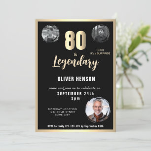 Convite Surpresa de 80 Anos Modern Metalizado Dourado
