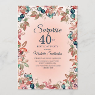 Convite Surpresa de Aniversário 40º Mulheres Rosa Verde Fl