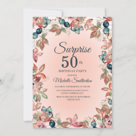Convite Surpresa de Aniversário 50º Mulheres Rosa Verde Fl