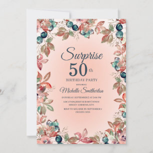 Convite Surpresa de Aniversário 50º Mulheres Rosa Verde Fl
