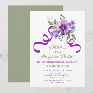 Convite Surpresa de Aniversário Botânico Floral Violeta Ch