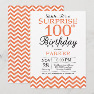 Convite Surpresa de Aniversário de 100 anos Coral Chevron