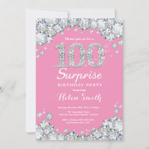 Convite Surpresa de Aniversário de 100 anos Rosa e Diamant