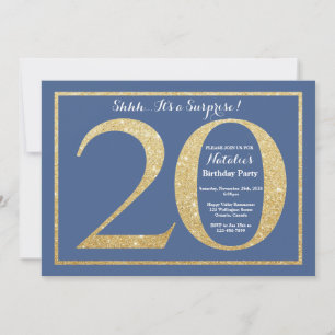 Convite Surpresa de Aniversário de 20 anos Brilho Azul e D
