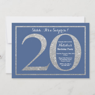 Convite Surpresa de Aniversário de 20 anos Brilho Azul e P