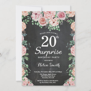 Convite Surpresa de Aniversário de 20 anos com Peônias Ros