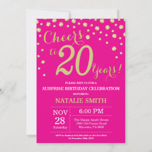 Convite Surpresa de Aniversário de 20 anos Diamante Rosa Q