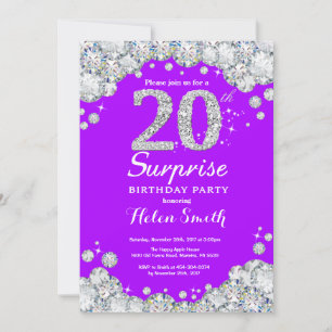 Convite Surpresa de Aniversário de 20 anos Roxo e Diamante