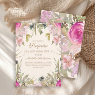 Convite Surpresa de Aniversário de 21 anos com Floral de A