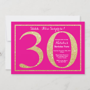Convite Surpresa de Aniversário de 30 anos Brilho Rosa e D