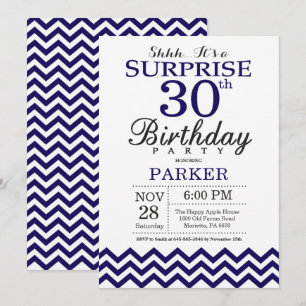 Convite Surpresa de Aniversário de 30 anos Chevron Azul-Ma