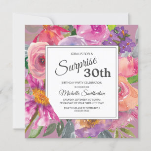 Convite Surpresa de Aniversário de 30 anos Floral Rosa Rox