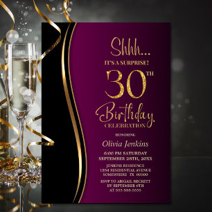 Convite Surpresa de Aniversário de 30 anos Preto e Magenta