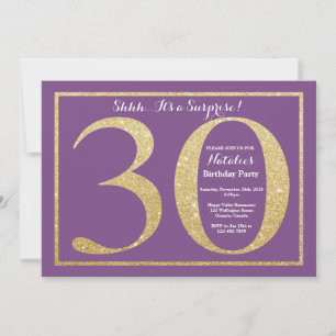 Convite Surpresa de Aniversário de 30 anos Roxo e Dourado 