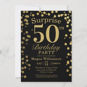 Convite Surpresa de Aniversário de 50 anos Confetes Preto