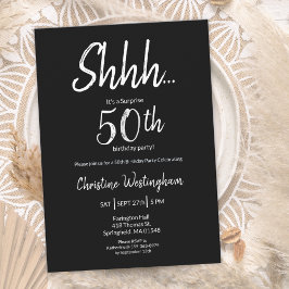 Convite Surpresa de Aniversário de 50 anos Preto e Branco