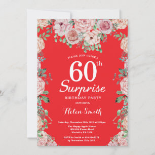 Convite Surpresa de Aniversário de 60 anos com Peônias Ros