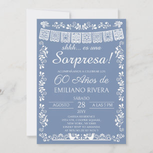 Convite Surpresa de Aniversário de 60 anos em Azul Desbota